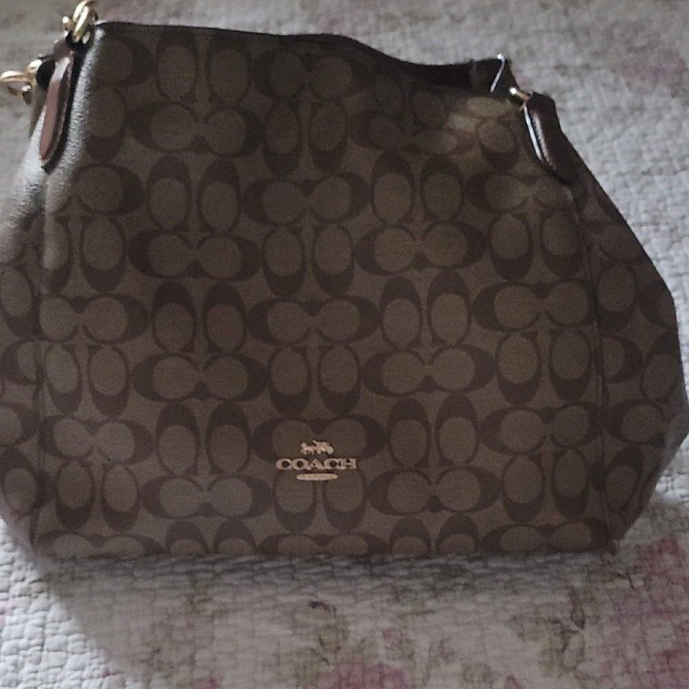 Coach Brown Signature Shoulder Bag with Silver Hardware